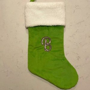 20” Green Velvet Xmas Stocking “B” Faux Fir Trim